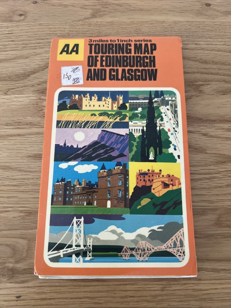 Vintage AA touring Map Of Edinburgh And Glasgow 3 Miles To 1” Series