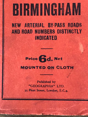 Vintage 1960s road map, 50 miles about Birmingham, Geographia, cloth backed