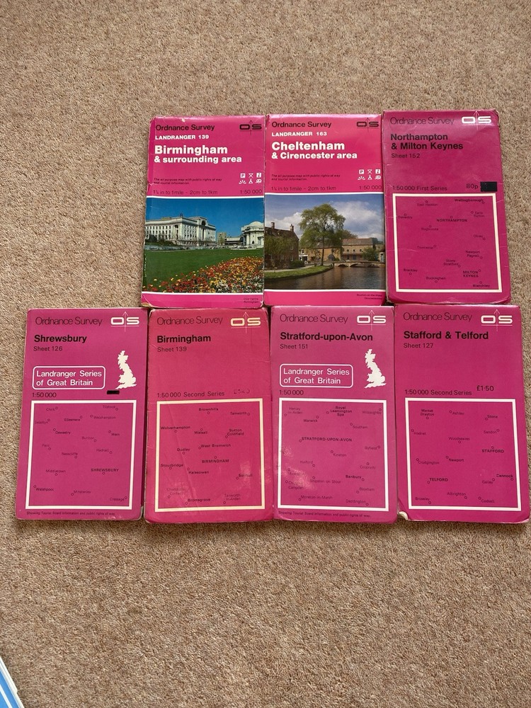 Job Lot 7 O/S Ordnance Survey Maps Mixed Bundle Midland region