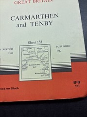 Vintage Ordnance Survey One Inch Map Cloth Mounted Carmarthen & Tenby 7th Series