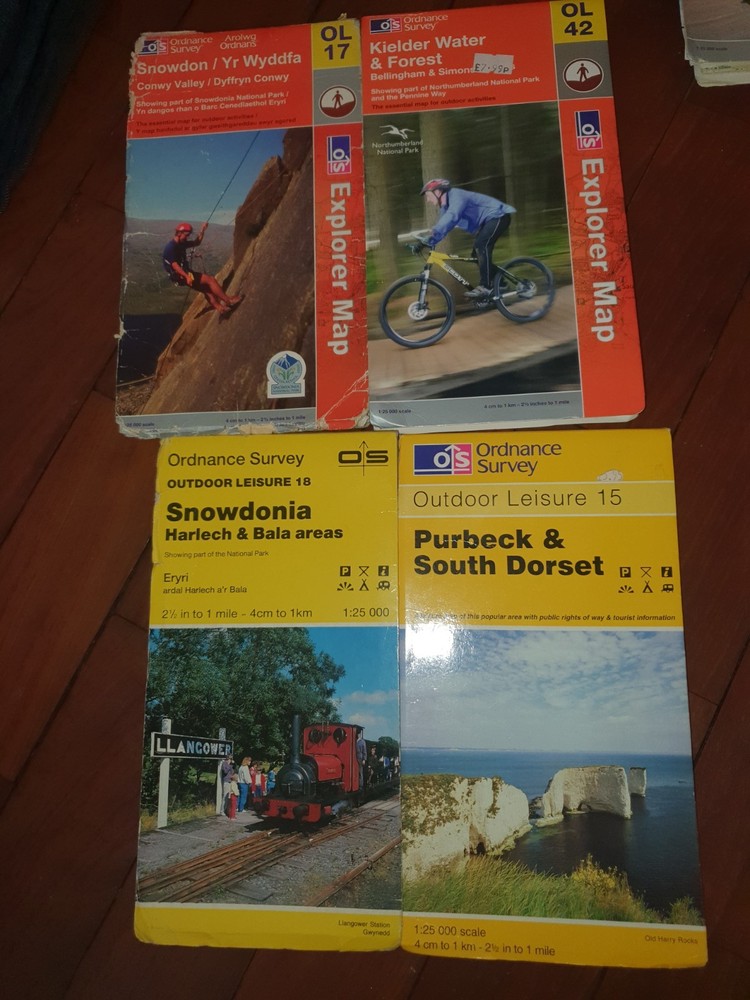 Ordnance Survey Explorer Maps Bundle x 4 orange yello OL15 OL16 OL18 OL42 Used