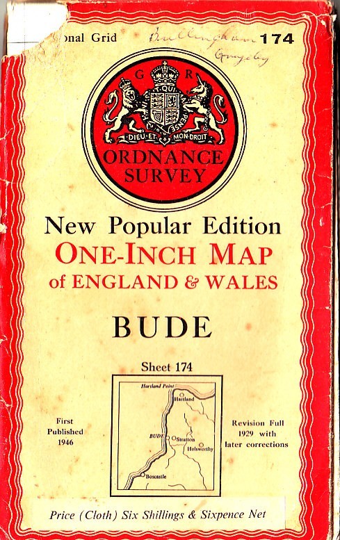 Ordnance Survey Cloth Map One Inch New Popular Ed Sheet 174 Bude