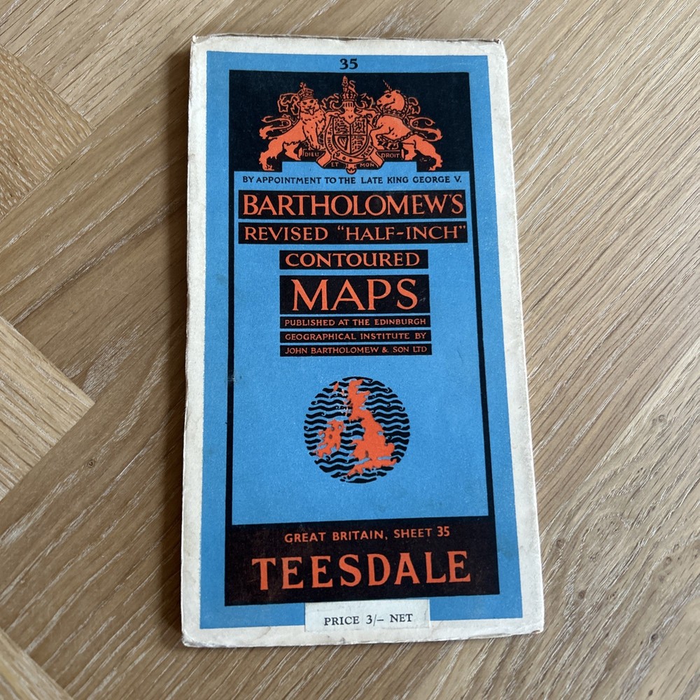 TEESDALE Bartholomew Revised Contoured Half Inch Map sheet 35 Paper 1952 THIRSK