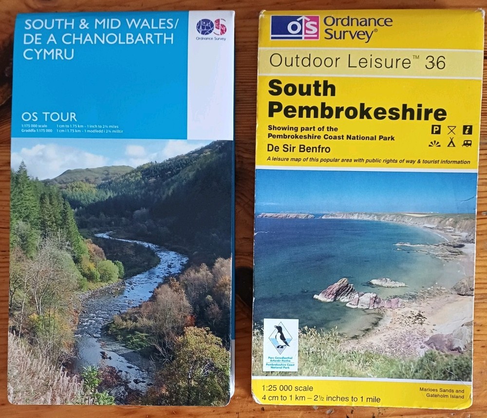 Bundle of 2 OS Fold-out Maps South & Mid Wales | South Pembrokeshire