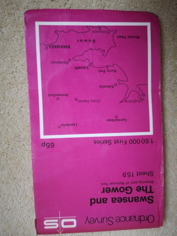 ORDNANCE SURVEY – FIRST SERIES – SWANSEA & THE GOWER Landranger Sheet 159 – 1974