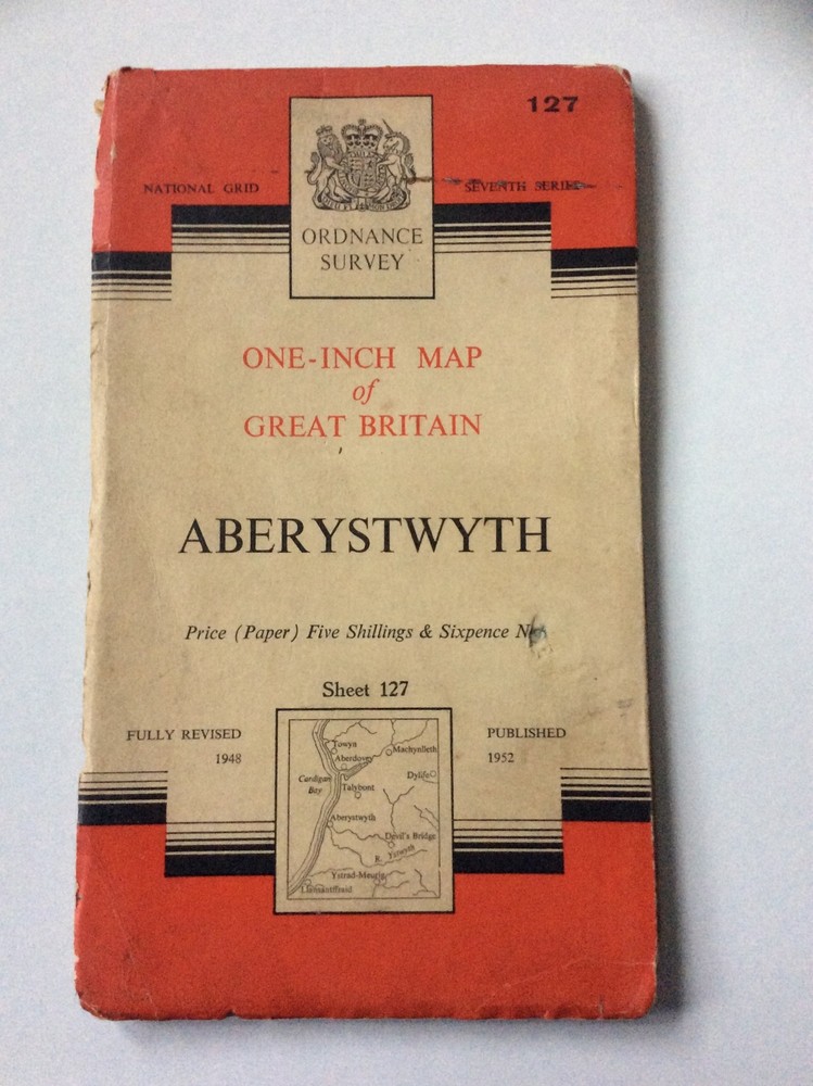 Vintage Ordnance Survey 1 Inch Map No. 127 Aberystwyth
