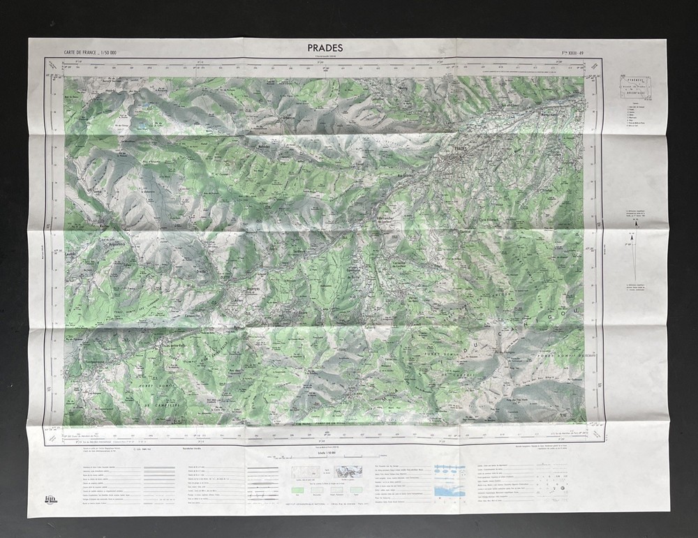 Vintage Carte De France Fold out sheet Paper Map of Prades 1963 outstanding cond