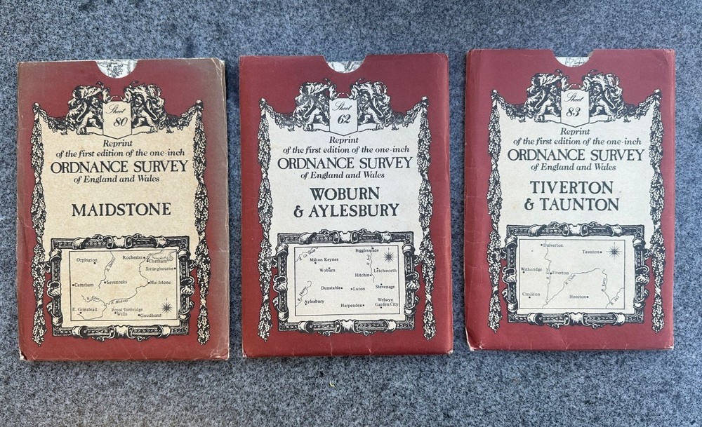 3x Ordnance Survey Map Reprint 1st Edition 62 80 83 Aylesbury Maidstone Tiverton