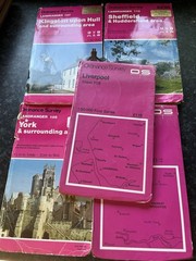 5 X Joblot Ordnance Survey Landranger & First Series Maps (Liverpool York Hull