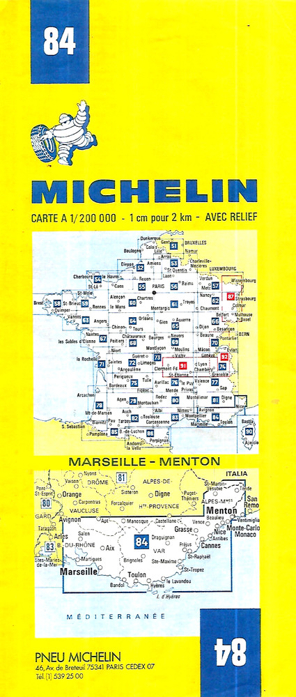 Michelin Map No 84 ~ Marseille – Menton FRANCE ~ 1983