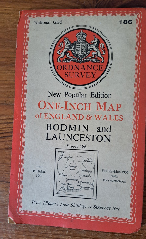 Bodmin & Launceston 186 Ordnance Survey Map One Inch 6th Edition 1946 Vintage