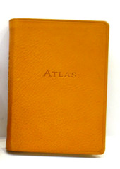 ATLAS The Traveler’s Atlas A Geographic Handbook c1997 Leather Cover 4×6″ TAN