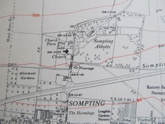 VINTAGE OS MAP NORTH LANCING & N SOMPTING SUSSEX 1949 SIX INCHES – ONE MILE