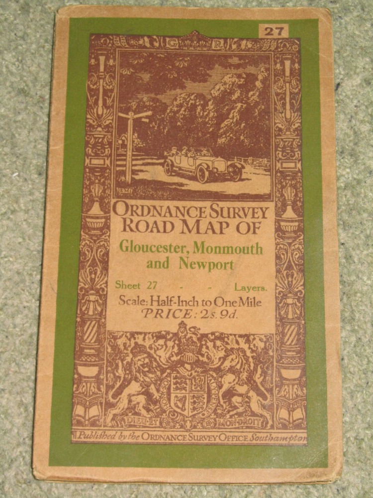 Ordnance Survey 1/2″ Road map 27: Gloucester, Monmouth & Newport – cloth, 1936