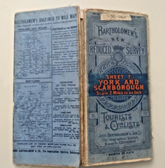 Vintage Bartholomew’s York & Scarborough Cloth Sheet 7 2 miles to 1 Inch Map,