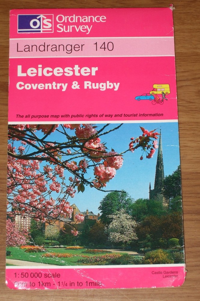 ORDNANCE SURVEY LANDRANGER 140 SHEET MAP LEICESTER COVENTRY & RUGBY VGC
