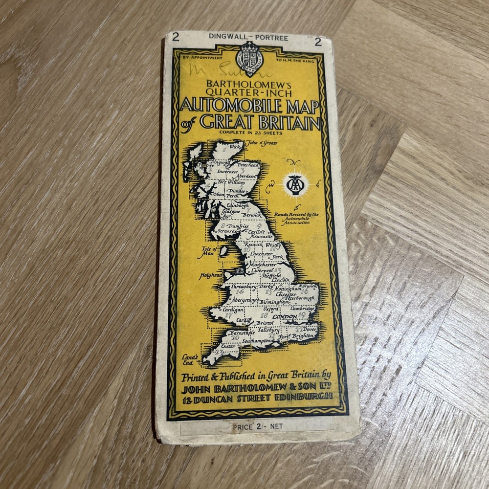 DINGWALL & PORTREE Bartholomew Quarter Inch Map No 2 Automobile Association 1937