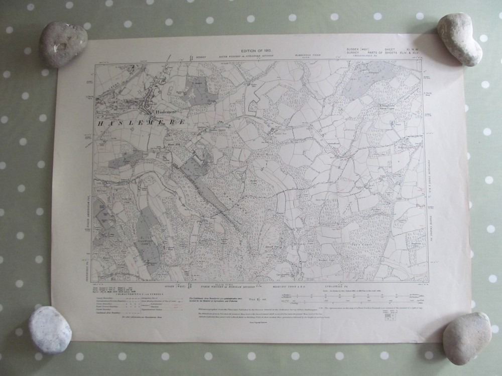 VINTAGE OS MAP HASELMERE & VALEWOOD PARK AREA SUSSEX 1951 SIX INCHES – ONE MILE