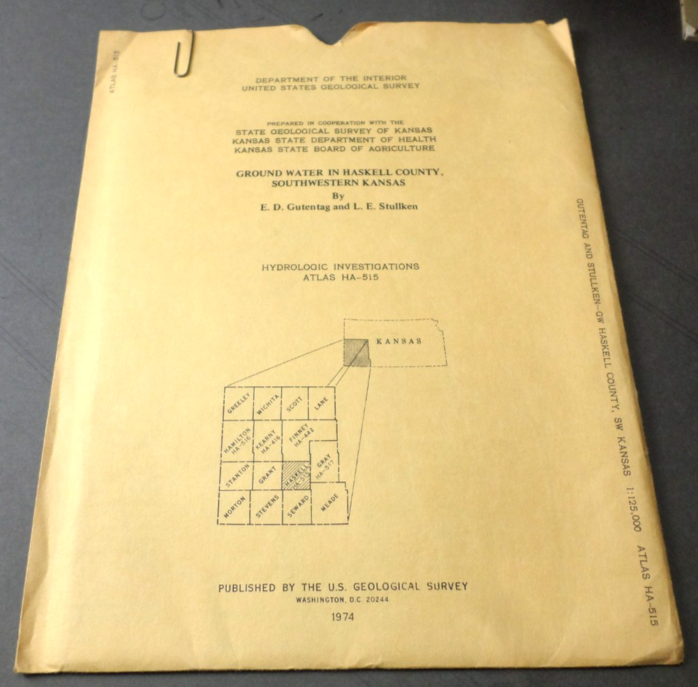 1974 USGS Ground Water in Haskell County Kansas Hydrologic Atlas HA-515, 2 Maps