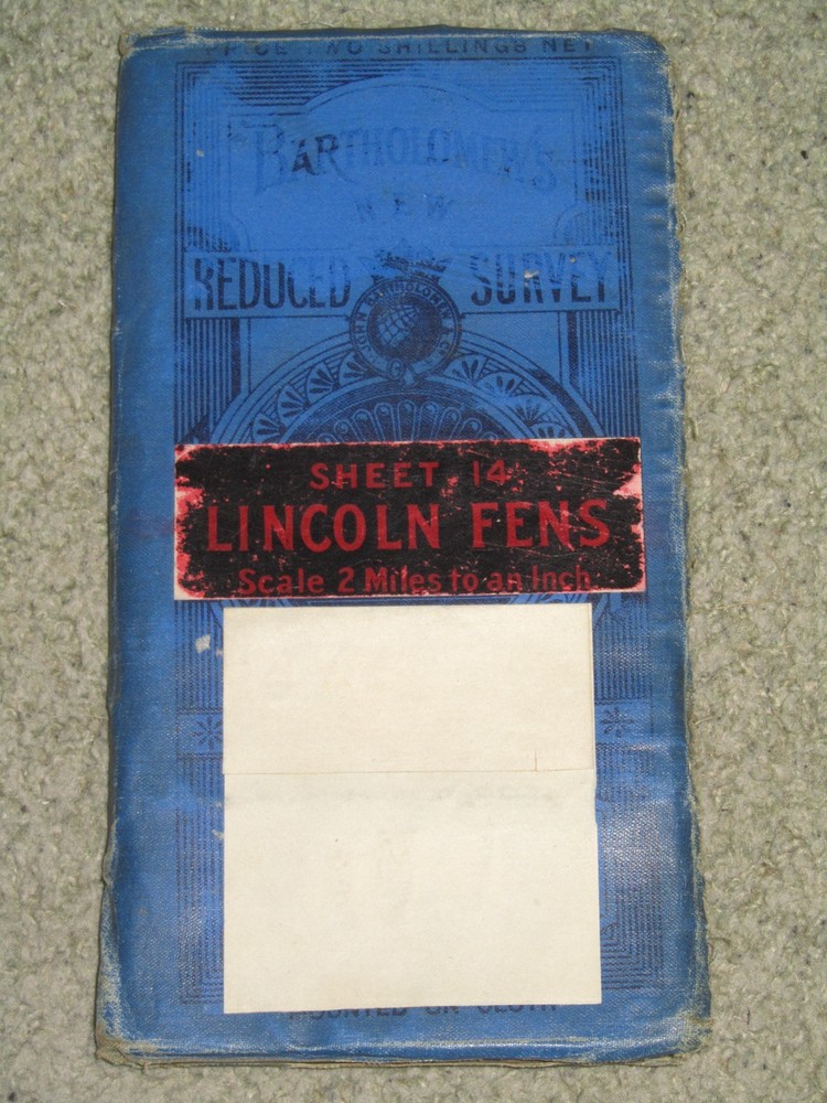 Antique 1904-1920 Bartholomews New Reduced Survey Map 14 Lincoln Fens – cloth