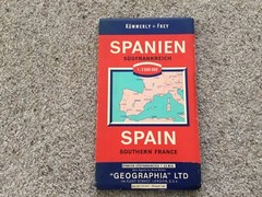 Vintage Kummerly & Frey Road Map – SPAIN, + most of France, Scale 1:2 500 000