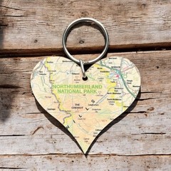 OS Map Wooden Heart Key-ring – Northumberland National Park
