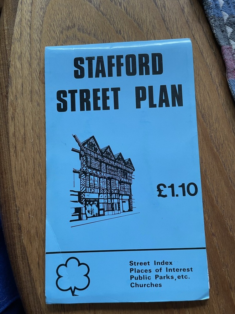 Stafford street plan places of intertest churches parks vintage gr condition
