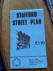 Stafford street plan places of intertest churches parks vintage gr condition