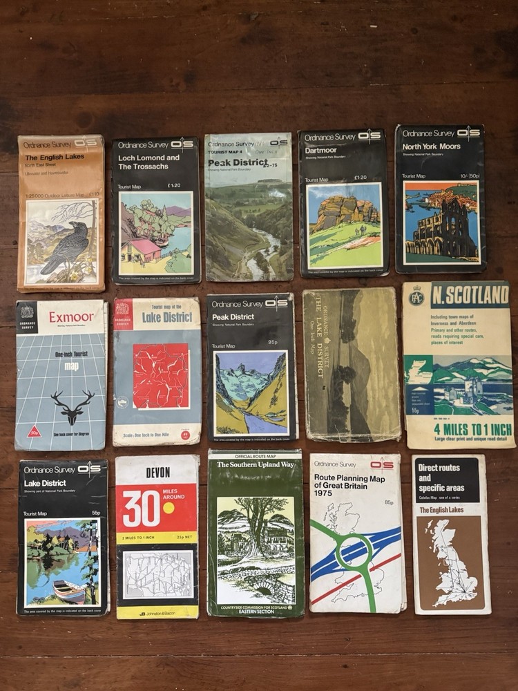 Large Bundle of 15 Ordnance Survey & Other Maps Lake & Peak District Exmoor Etc