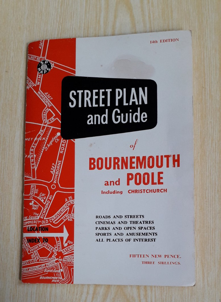 Street Plan & Guide Bournemouth & Poole 14th Edition 1970s