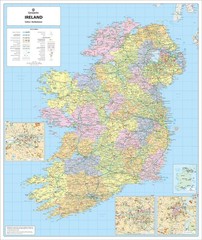 Laminated Wall Map Of Ireland A & B Roads Motorways Towns & City – 84cm x 100cm