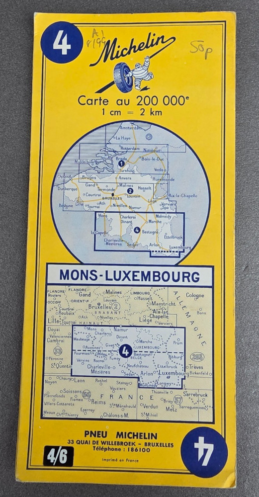 Michelin Road Map, No 4 Mons/Bergen Luxemburg 1964 1:200 000