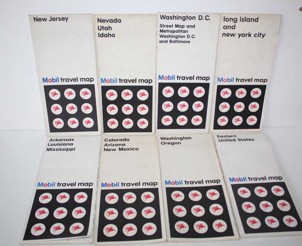 Vintage 1966s -1970’s Mobil Pocket Road Maps – 8 Maps