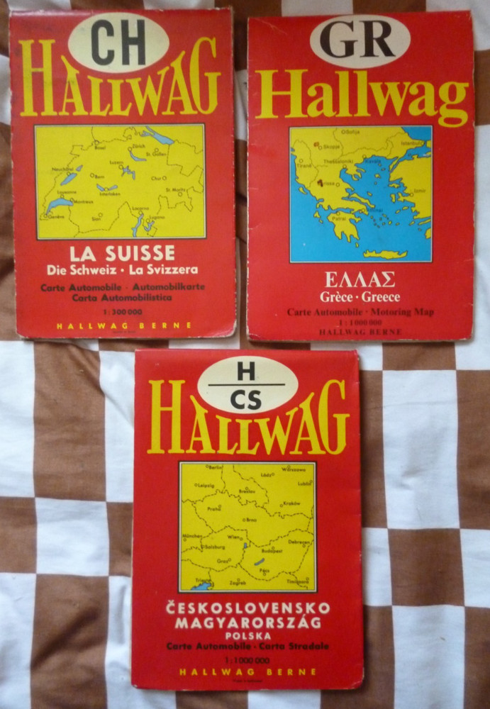 Job Lot / Bundle 3 x Vintage HALLWAG European Maps Czech Greece Switzerland