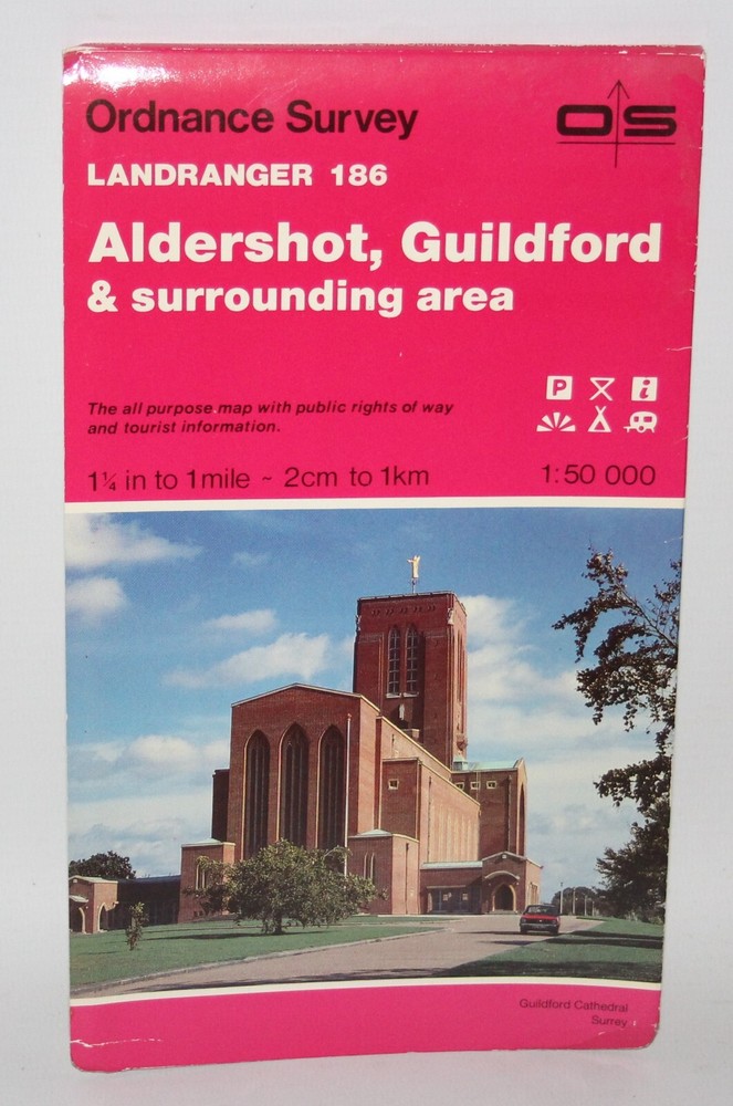 Ordnance Survey Landranger Map – Aldershot & Guildford, Sheet 186 – 1984