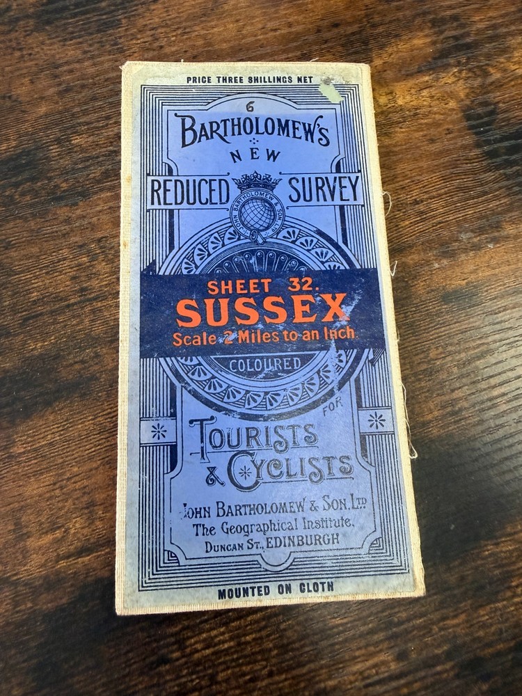 Vintage Bartholomew Reduced Survey Map Sussex Sheet 32 Tourists Cyclists