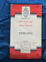 OS Ordnance Survey One Inch Cloth Map, of Stirling, Sheet 54, 1957