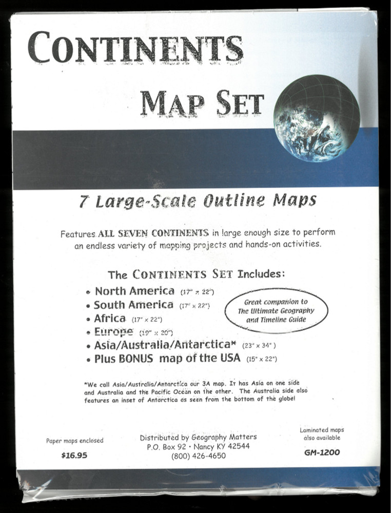 CONTINENTS MAP SET Geography Matters Large Scale Outline Maps Homeschool NEW