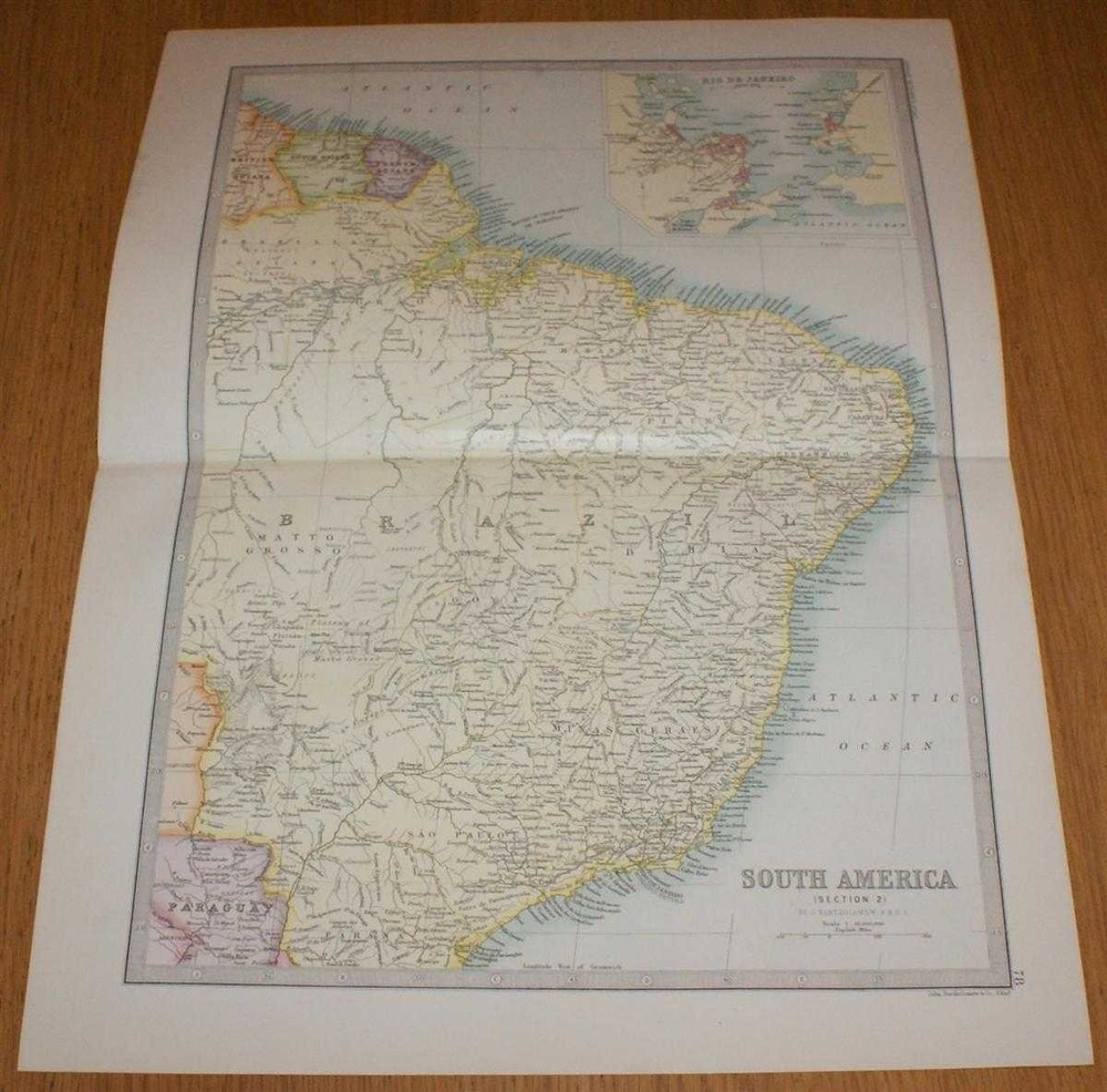 Map: 1890 South America: Brazil, Dutch Guiana etc. from Library Reference Atlas