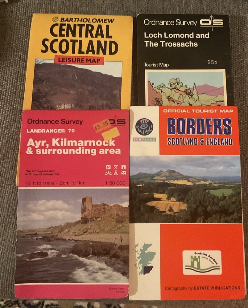 SCOTTISH MAPS – Ordnance Survey x 2/Bartholomew x 1/Tourist Map x 1 Bundle of 4