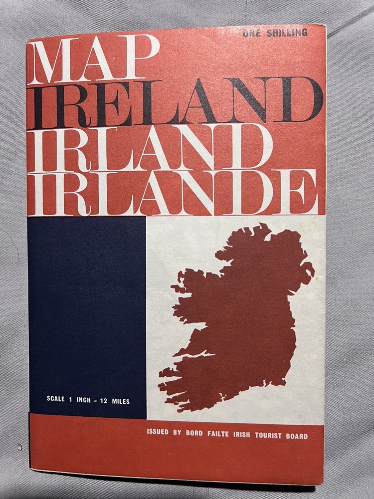 Vintage Tourist Board Map Of Ireland 29×19.5” Folding Color Bird Failte 1960’s