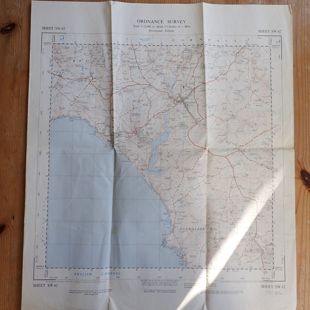 Sheet SW 62, Helston Cornwall area, 1951, 1: 25,000 scale, Ordnance Survey