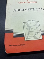 Vintage Ordnance Survey One Inch Map 7th series Cloth Mounted Aberystwyth