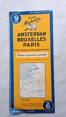 Vintage Michelin Map 1953-1954 Amsterdam Bruxelles Paris No.9 – 1:100000