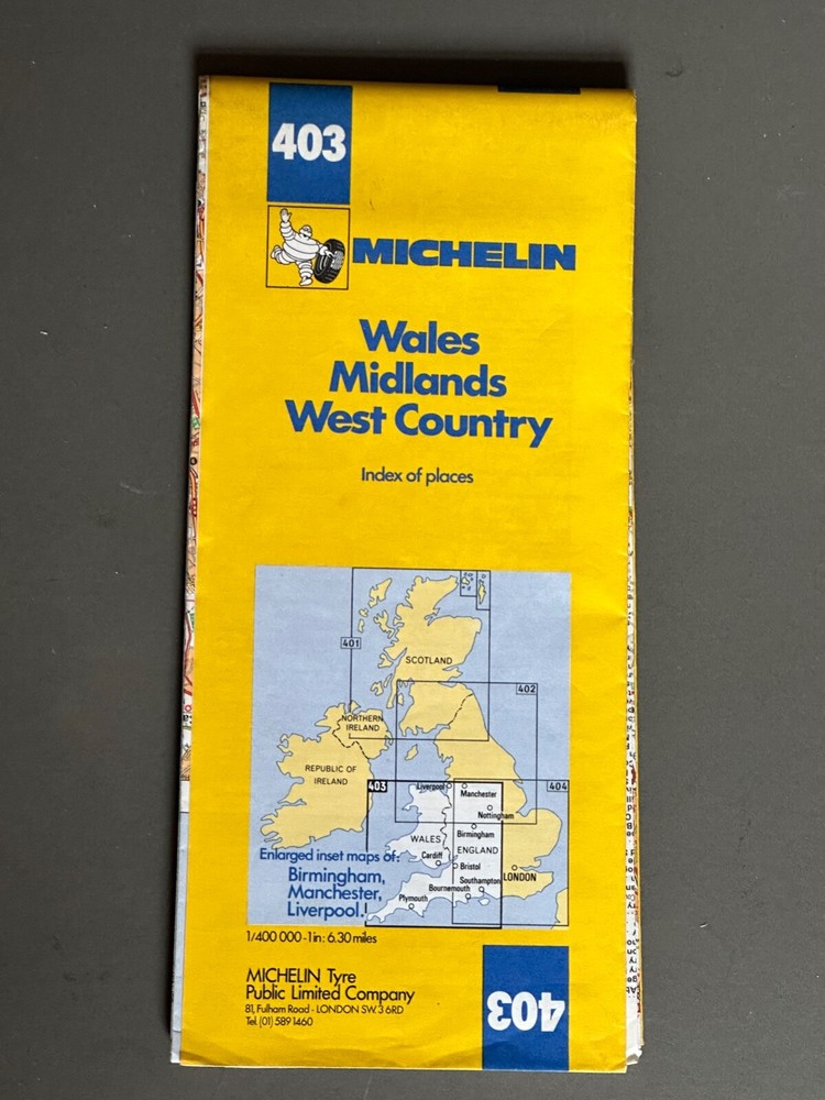 Michelin Map, Wales, Midlands, West Country, UK, Sheet 403, 1984