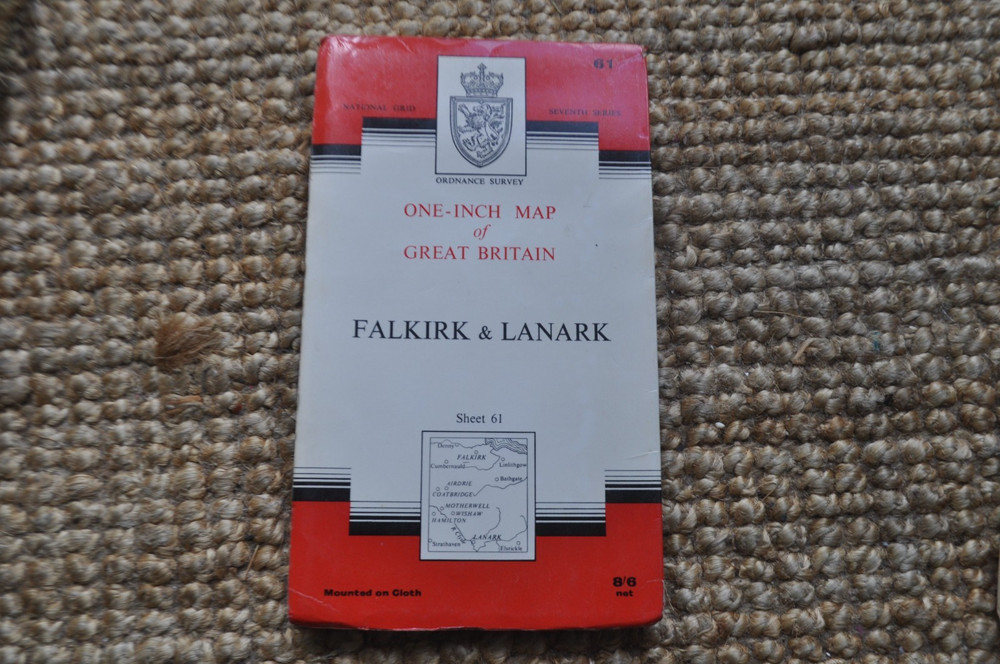 OS Ordnance Survey One Inch Cloth Map, of Falkirk & Lanark, Sheet 61, 1966