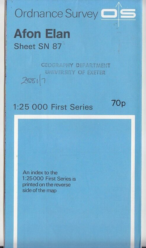 Ordnance Survey (OS) 1:25,000 First Series Map Sheet SN 87 Afon Elan