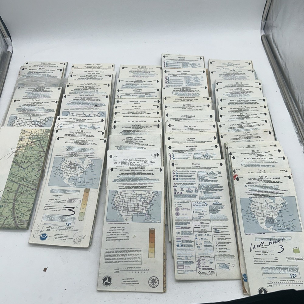 Lot Of 49 NOAA And FAA Sectional Aeronautical Charts Maps USA & World