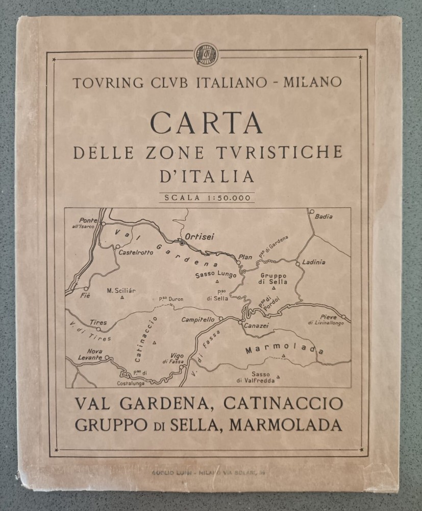 VAL GARDENA MARMOLADA GRUPPO DI SELLA – CARTA MAPPA – TOURING CLUB 1929