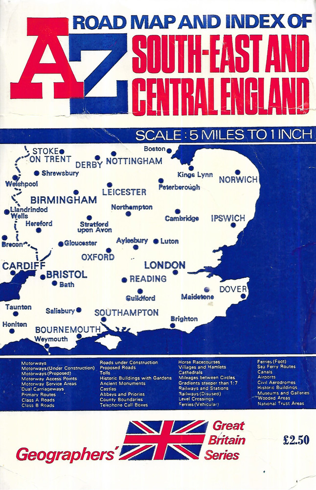 AZ South East and Central England Regional Road Map and Index